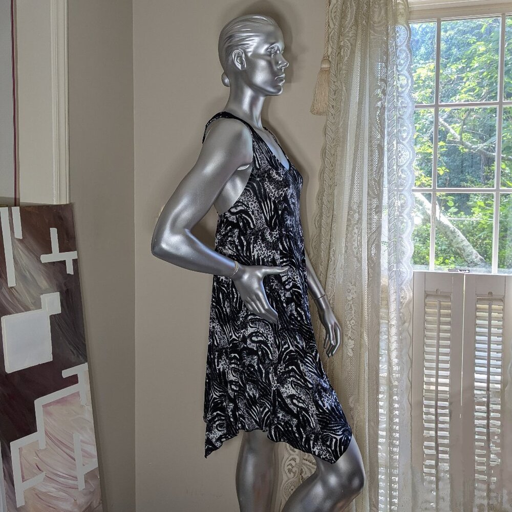Fever Animal Print Lace Racer Back Sleeveless Pull Over Apron Hem Dress